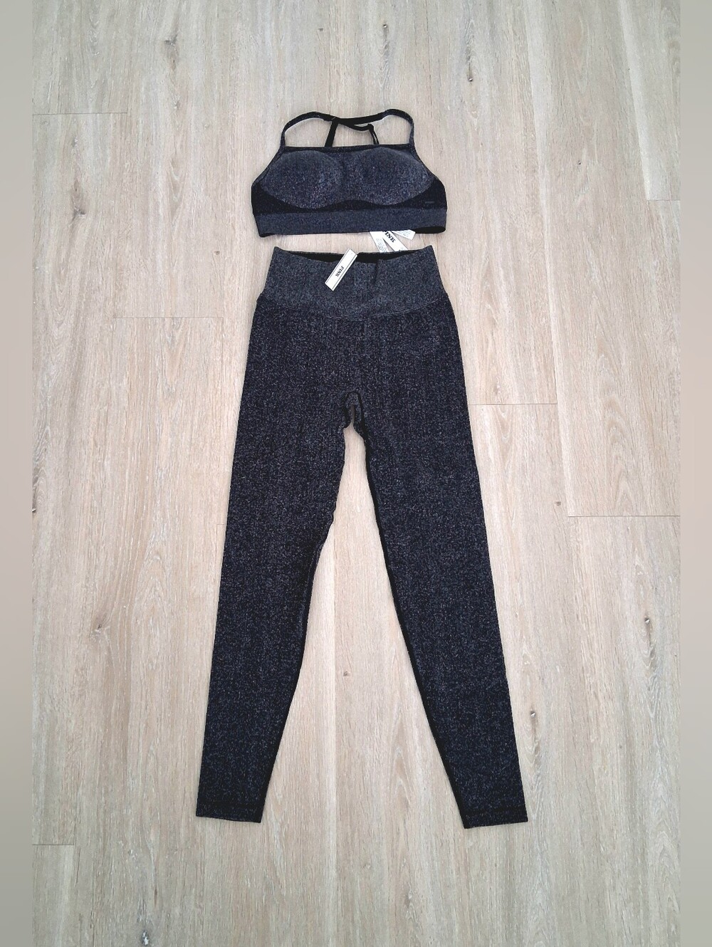 PINK Victoria's Secret Black Shimering Active Set - Sports Bra & Leggings